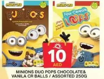 Grand Hyper Market MINIONS DUO POPS CHOCOLATE& VANILA CR BALLS / ASSORTED 250G offer