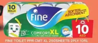Grand Hyper Market FINE TOILET PPR CMT XL 250SHEETS 2PLY 10RL offer
