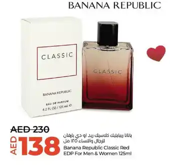 Lulu Hypermarket Banana Republic Classic Red EDP For Men AND Women 125ml offer