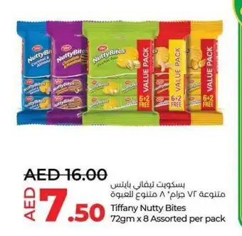 Lulu Hypermarket Tiffany Nutty Bites 72gm x 8 Assorted per pack offer