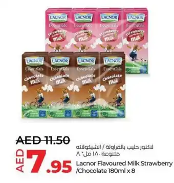 Lulu Hypermarket Lacnor Flavoured Milk Strawberry/ Chocolate 180ml x 8 offer