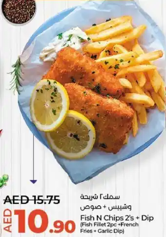 Lulu Hypermarket Fish N Chips 2's + Garlic Dip offer
