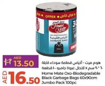 Lulu Hypermarket Home Mate Oxo-Biodegradable Black Garbage Bags 60x90cm Jumbo Pack 100pc offer