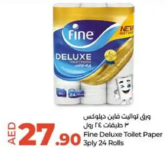 Lulu Hypermarket Fine Deluxe Toilet Paper 3ply 24 rolls offer