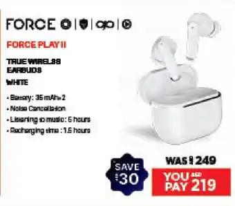E City FORCE PLAY II TRUE WIRELESS EARBUDS WHITE offer