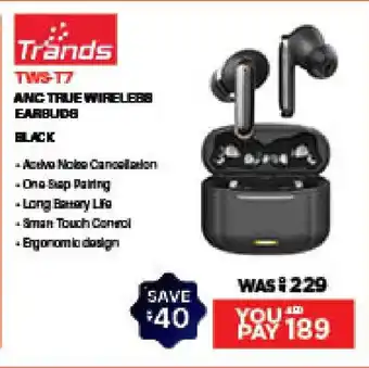 E City TRANDS ANC TRUE WIRELESS EARBUDS BLACK offer