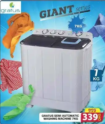 Grand Hyper Market GRATUS SEMI AUTOMATIC WASHING MACHINE 7KG offer