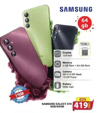 Grand Hyper Market SAMSUNG GALAXY A14 4GB/64GB offer