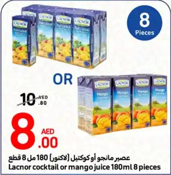 Carrefour Lacnor cocktail or mango juice 180ml 8 pieces offer