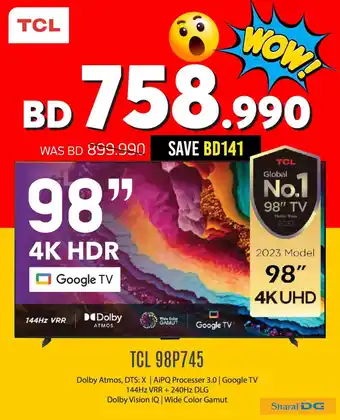 Sharaf DG TCL 98P745 Google TV 98" offer