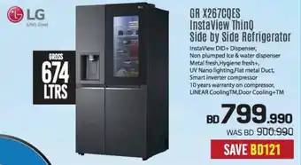 Sharaf DG iLG GR X267CQES InstaView ThinQ Side by Side Refrigerator offer