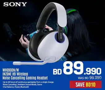 Sharaf DG SONY WHG900N/W INZONE H9 Wireless Noise Cancelling Gaming Headset offer