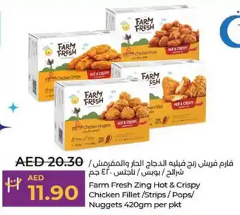 Lulu Hypermarket Farm Fresh Zing Hot AND Crispy Chicken Fillet Strips Pops Nuggets 420gm per pkt offer