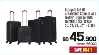 Sharaf DG Stargold Set Of 4 Hardside Spinner Abs Trolley Luggage With Number Lock, Black-20, 24, 28, 32" - Black offer