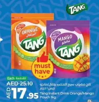 Lulu Hypermarket Tang Instant Drink Orange/Mango Pouch 1kg offer