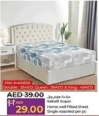 Lulu Hypermarket Home well Fitted Sheet Single Assorted per pc offer