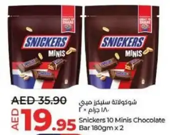 Lulu Hypermarket Snickers 10 Minis Chocolate Bar 180gm x 2 offer