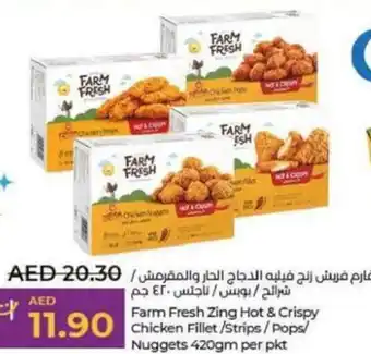 Lulu Hypermarket Farm Fresh Zing Hot & Crispy Chicken Fillet /Strips/Pops/ Nuggets 420gm per pkt offer