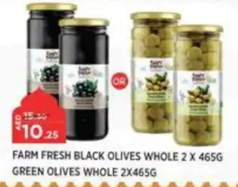 Aswaaq FARM FRESH BLACK OLIVES WHOLE 2 X 465G GREEN OLIVES WHOLE 2X465G offer