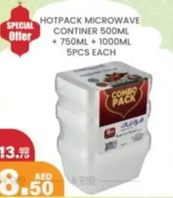 Al Madina HOTPACK MICROWAVE CONTINER 500ML + 750ML + 1000ML 5PCS EACH offer