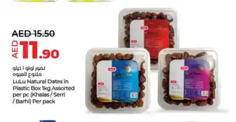 Lulu Hypermarket Natural Dates in Plastic Box 1kg Assorted per pc (Khalas / Serri / Barhi) Per pack offer