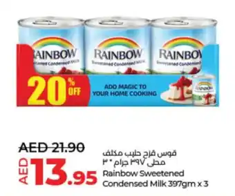 Lulu Hypermarket Rainbow Sweetened Condensed Milk 397gm x 3 offer