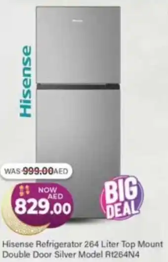 Al Madina Hisense Refrigerator 264 Liter Top Mount Double Door Silver Model Rt264N4 offer