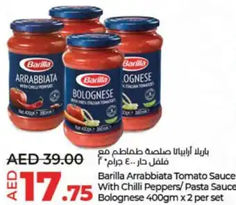 Lulu Hypermarket Barilla Arrabbiata Tomato Sauce With Chilli Peppers/Pasta Sauce Bolognese 400gm x 2 per set offer