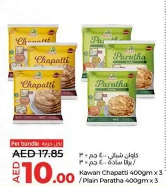 Lulu Hypermarket Kawan Chapatti 400gm x 3 ° / Plain Paratha 400gm x3 offer