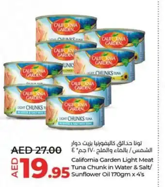 Lulu Hypermarket California Garden Light Meat Tuna Chunk in Water & Salt/ Sunflower Oil 170gm x 4's offer