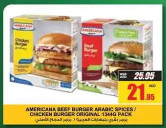 Armed forces cooperative society AMERICANA BEEF BURGER ARABIC SPICES/ CHICKEN BURGER ORIGINAL 1344G PACK offer