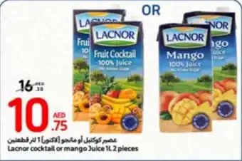Carrefour Lacnor cocktail or mango Juice 1L 2 pieces offer