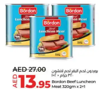 Lulu Hypermarket Bordon Beef Luncheon Meat 320gm x 2+1 offer