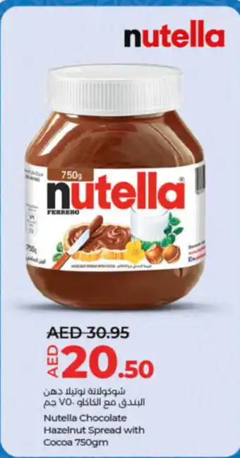 Lulu Hypermarket Nutella Chocolate Hazelnut Spread with Cocoa 750gm offer