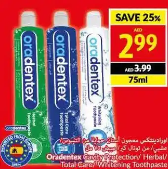 Viva Oradentex Cavity Protection/ Herbal/ Total Care/Whitening Toothpaste 75ml offer