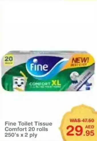 Choithrams Fine Toilet Tissue Comfort 20 rolls 250s x 2 ply offer