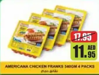 Choithrams AMERICANA CHICKEN FRANKS 340GM 4 PACKS offer