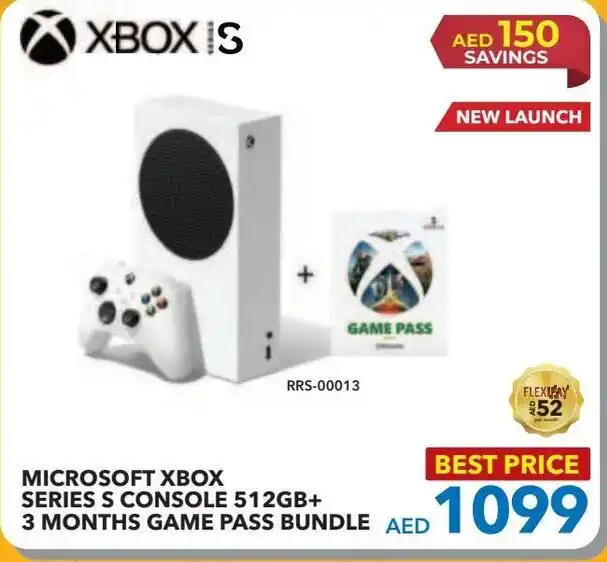 Sharaf DG XBOX IS MICROSOFT XBOX SERIES S CONSOLE 512GB + 3 MONTHS GAME PASS BUNDLE offer