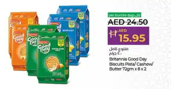 Lulu Hypermarket Britannia Good Day Biscuits Pista Cashew Butter 72gm x8x2 offer