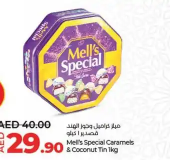 Lulu Hypermarket Mells Special Caramels and Coconut Tin 1kg offer