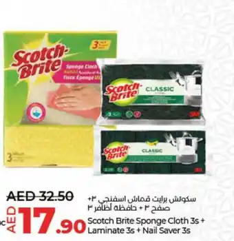 Lulu Hypermarket Scotch Brite Sponge Cloth 3s+ Laminate 3s+ Nail Saver 3s offer