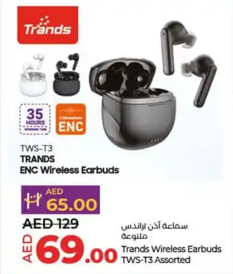 Lulu Hypermarket Trands Wireless Earbuds TWS-T3 Assorted offer