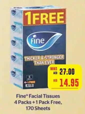 Abu Dhabi Coop Fine Facial Tissues 4 Packs +1 Pack Free, 170 Sheets offer