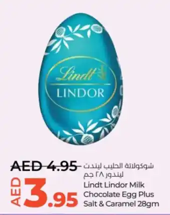 Lulu Hypermarket Lindt Lindor Milk Chocolate Egg Plus Salt & Caramel 28gm offer
