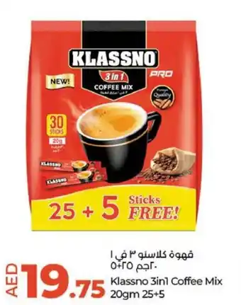 Lulu Hypermarket Klassno 3in1 Coffee Mix 20gm 25+5 offer