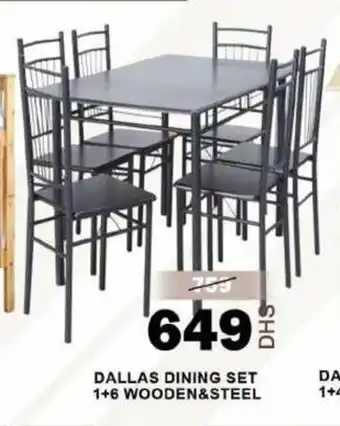 Grand Mall Sharjah DALLAS DINING SET 1 + 6 WOODEN & STEEL offer