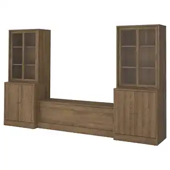 Ikea Tonstad tv storage combination, brown stained oak veneer/clear glass, 342x47x201 cm offer