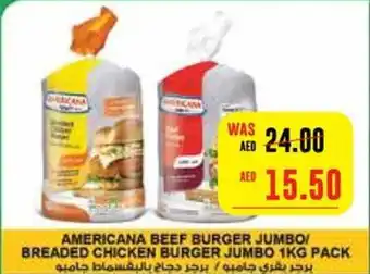 Spar AMERICANA BEEF BURGER JUMBO BREADED CHICKEN BURGER JUMBO 1KG PACK offer