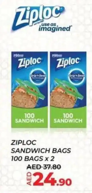 Lulu Hypermarket ZIPLOC SANDWICH BAGS 100 BAGS x 2 offer