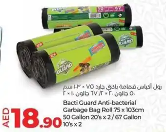 Lulu Hypermarket Bacti Guard Anti-bacterial Garbage Bag Roll 75 x 103cm 50 Gallon 20's x 2/67 Gallon 10's x 2 offer
